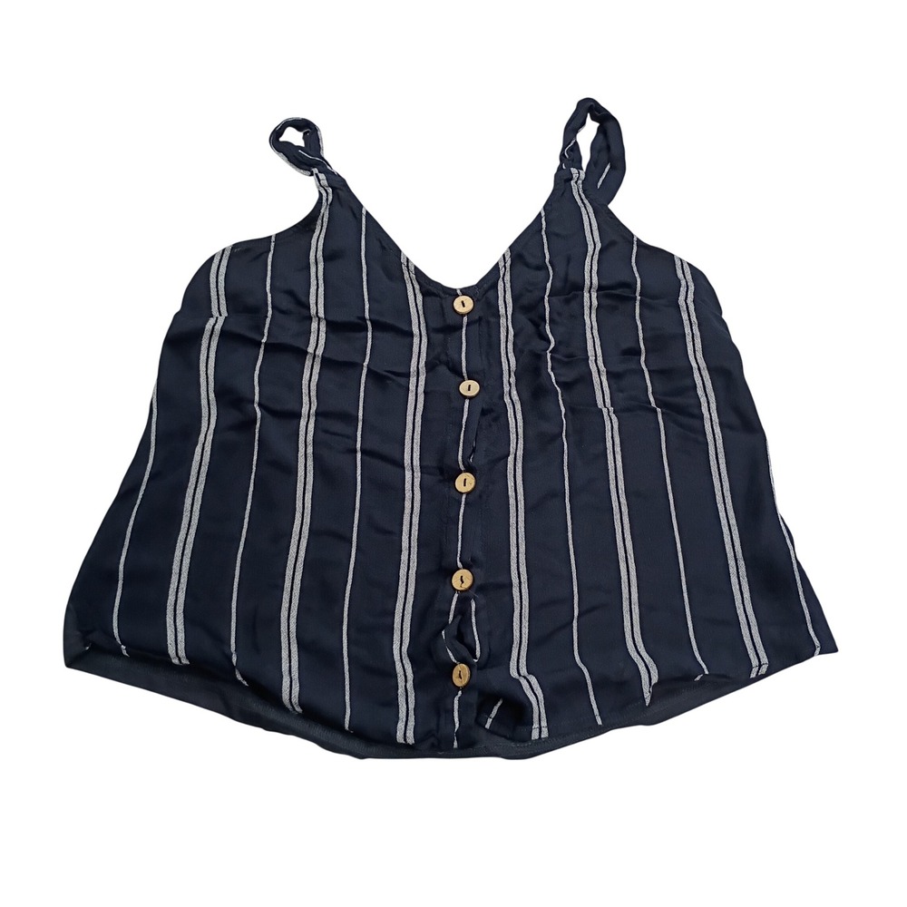Maurices Striped Camisole Top Womens Medium Navy Blue Button Front Tie